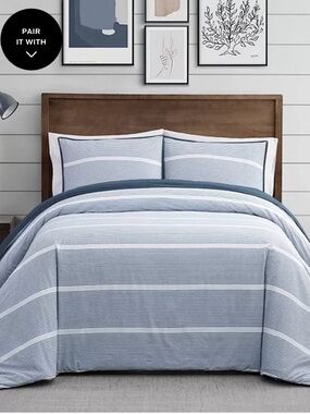 Brooklyn Loom Full/Queen 3 Piece Niari Yarn Die Stripe Duvet Set Cotton NWT